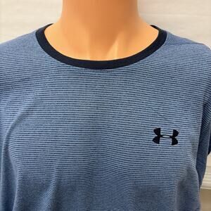Under Armour Blue Mens Shirt Size 2XL Mini Stripes Heatgear Athletic